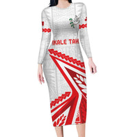 Custom Tonga Rugby 2024 Pacific Family Matching Long Sleeve Bodycon Dress and Hawaiian Shirt Go Ikale Tahi LT05 Mom's Dress White - Polynesian Pride