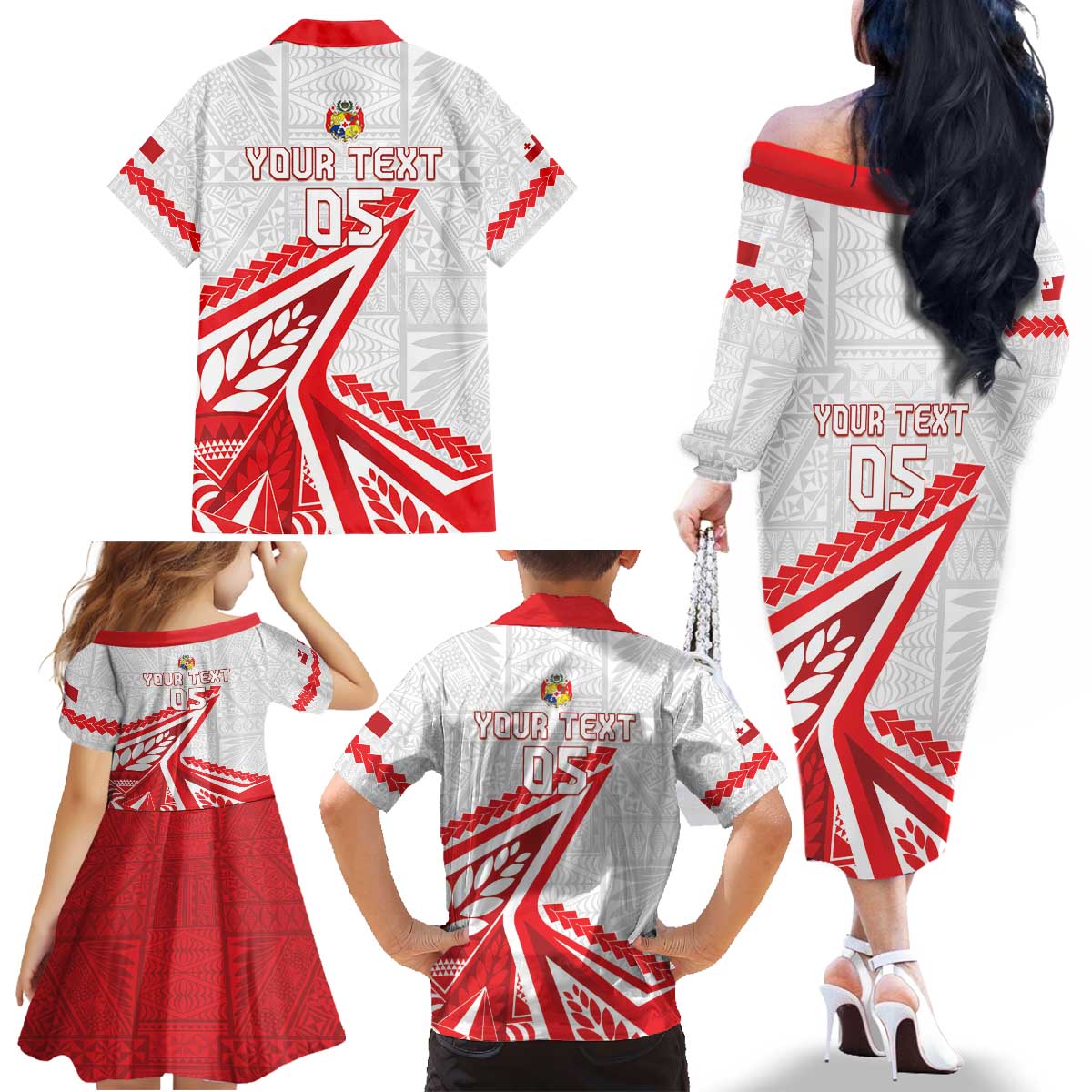 Custom Tonga Rugby 2024 Pacific Family Matching Off The Shoulder Long Sleeve Dress and Hawaiian Shirt Go Ikale Tahi LT05 - Polynesian Pride