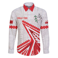 Custom Tonga Rugby 2024 Pacific Family Matching Off The Shoulder Long Sleeve Dress and Hawaiian Shirt Go Ikale Tahi LT05 Dad's Shirt - Long Sleeve White - Polynesian Pride