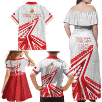 Custom Tonga Rugby 2024 Pacific Family Matching Off Shoulder Maxi Dress and Hawaiian Shirt Go Ikale Tahi