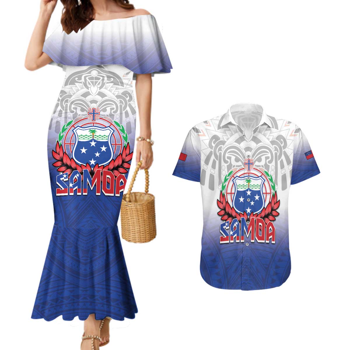 Custom Samoa Rugby 2024 Pacific Couples Matching Mermaid Dress and Hawaiian Shirt Go Manu Samoa LT05 Blue - Polynesian Pride