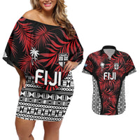 Custom Flying Fijians Rugby 2024 Pacific Couples Matching Off Shoulder Short Dress and Hawaiian Shirt Go Fiji LT05 Black - Polynesian Pride