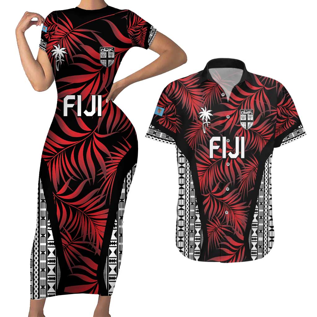 Custom Flying Fijians Rugby 2024 Pacific Couples Matching Short Sleeve Bodycon Dress and Hawaiian Shirt Go Fiji LT05 Black - Polynesian Pride