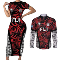 Custom Flying Fijians Rugby 2024 Pacific Couples Matching Short Sleeve Bodycon Dress and Long Sleeve Button Shirt Go Fiji LT05 Black - Polynesian Pride