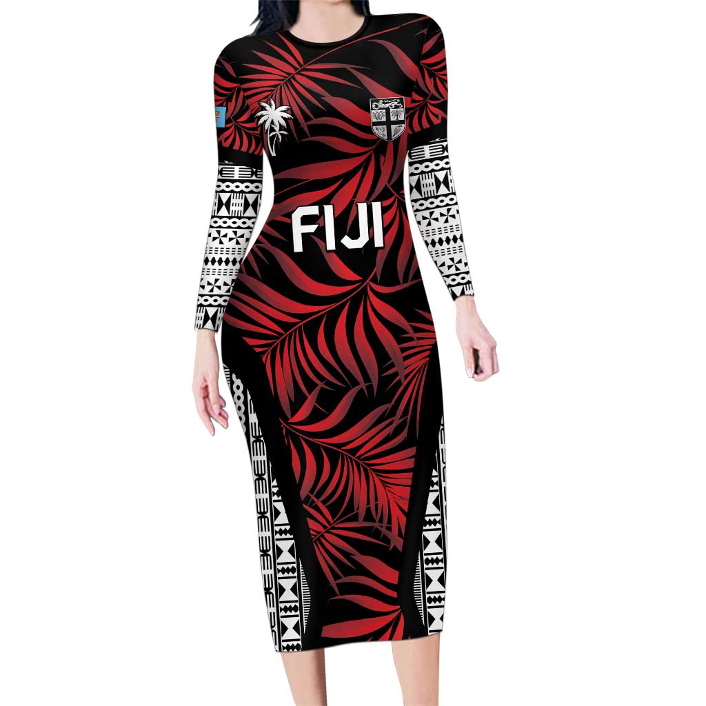 Custom Flying Fijians Rugby 2024 Pacific Family Matching Long Sleeve Bodycon Dress and Hawaiian Shirt Go Fiji LT05 Mom's Dress Black - Polynesian Pride