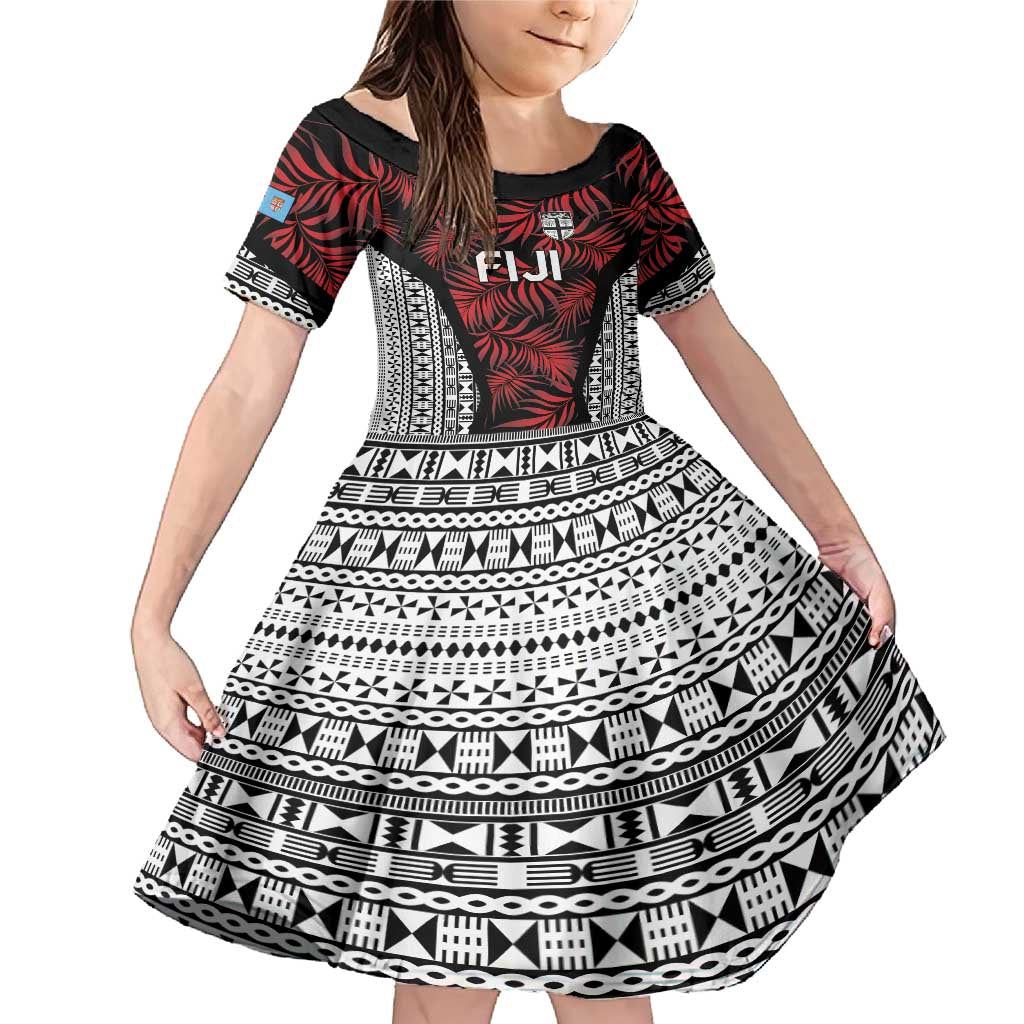 Custom Flying Fijians Rugby 2024 Pacific Family Matching Mermaid Dress and Hawaiian Shirt Go Fiji LT05 Daughter's Dress Black - Polynesian Pride