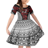 Custom Flying Fijians Rugby 2024 Pacific Family Matching Off The Shoulder Long Sleeve Dress and Hawaiian Shirt Go Fiji LT05 Daughter's Dress Black - Polynesian Pride