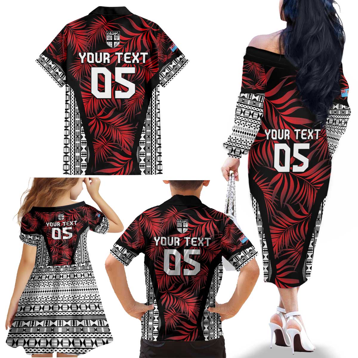 Custom Flying Fijians Rugby 2024 Pacific Family Matching Off The Shoulder Long Sleeve Dress and Hawaiian Shirt Go Fiji LT05 - Polynesian Pride
