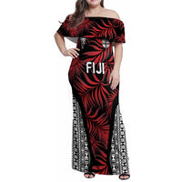 Custom Flying Fijians Rugby 2024 Pacific Family Matching Off Shoulder Maxi Dress and Hawaiian Shirt Go Fiji LT05 Mom's Dress Black - Polynesian Pride