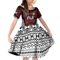 Custom Flying Fijians Rugby 2024 Pacific Family Matching Off Shoulder Short Dress and Hawaiian Shirt Go Fiji LT05 Daughter's Dress Black - Polynesian Pride