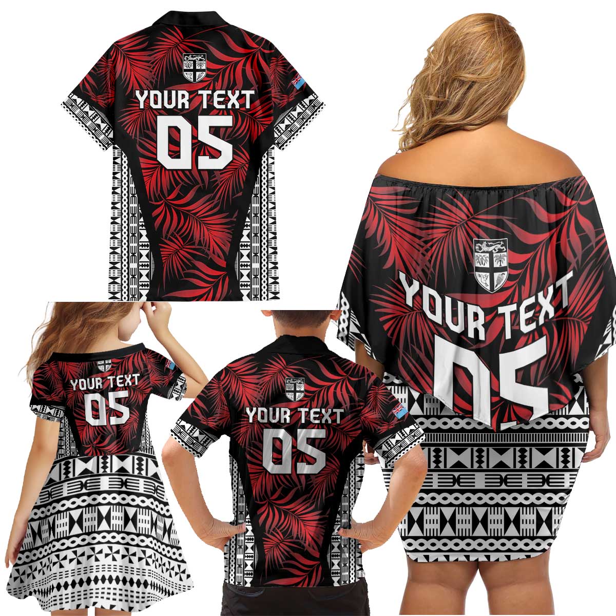 Custom Flying Fijians Rugby 2024 Pacific Family Matching Off Shoulder Short Dress and Hawaiian Shirt Go Fiji LT05 - Polynesian Pride