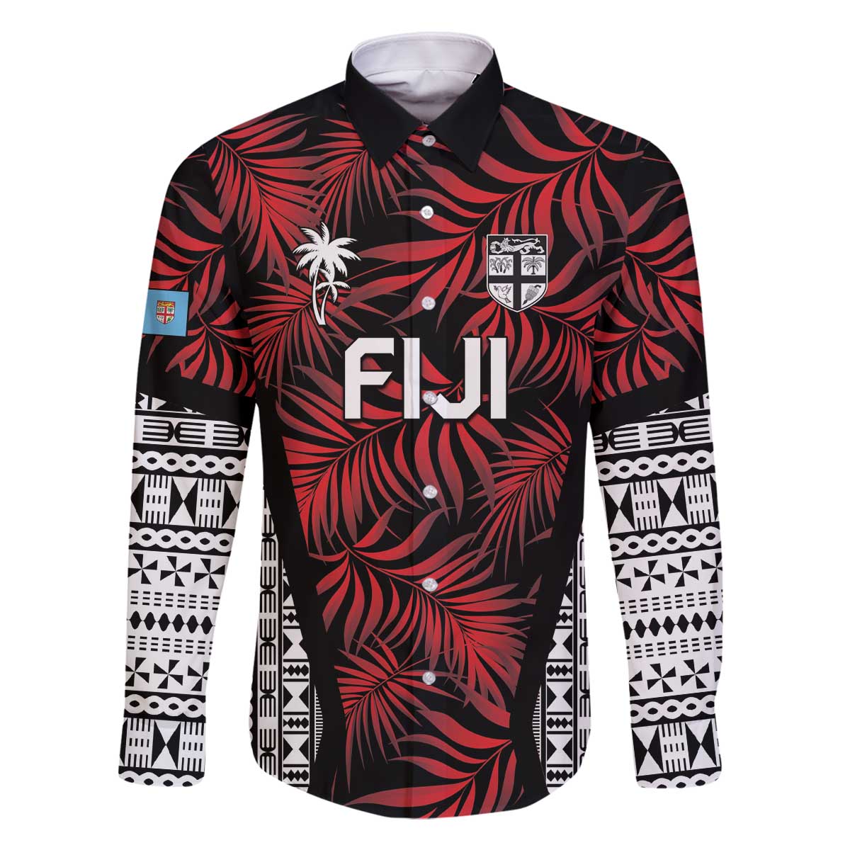 Custom Flying Fijians Rugby 2024 Pacific Family Matching Off Shoulder Short Dress and Hawaiian Shirt Go Fiji LT05 Dad's Shirt - Long Sleeve Black - Polynesian Pride