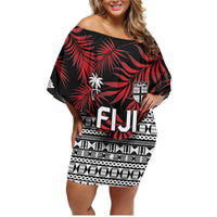 Custom Flying Fijians Rugby 2024 Pacific Family Matching Off Shoulder Short Dress and Hawaiian Shirt Go Fiji LT05 Mom's Dress Black - Polynesian Pride
