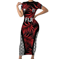 Custom Flying Fijians Rugby 2024 Pacific Family Matching Short Sleeve Bodycon Dress and Hawaiian Shirt Go Fiji LT05 Mom's Dress Black - Polynesian Pride