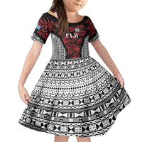 Custom Flying Fijians Rugby 2024 Pacific Family Matching Tank Maxi Dress and Hawaiian Shirt Go Fiji LT05 Daughter's Dress Black - Polynesian Pride