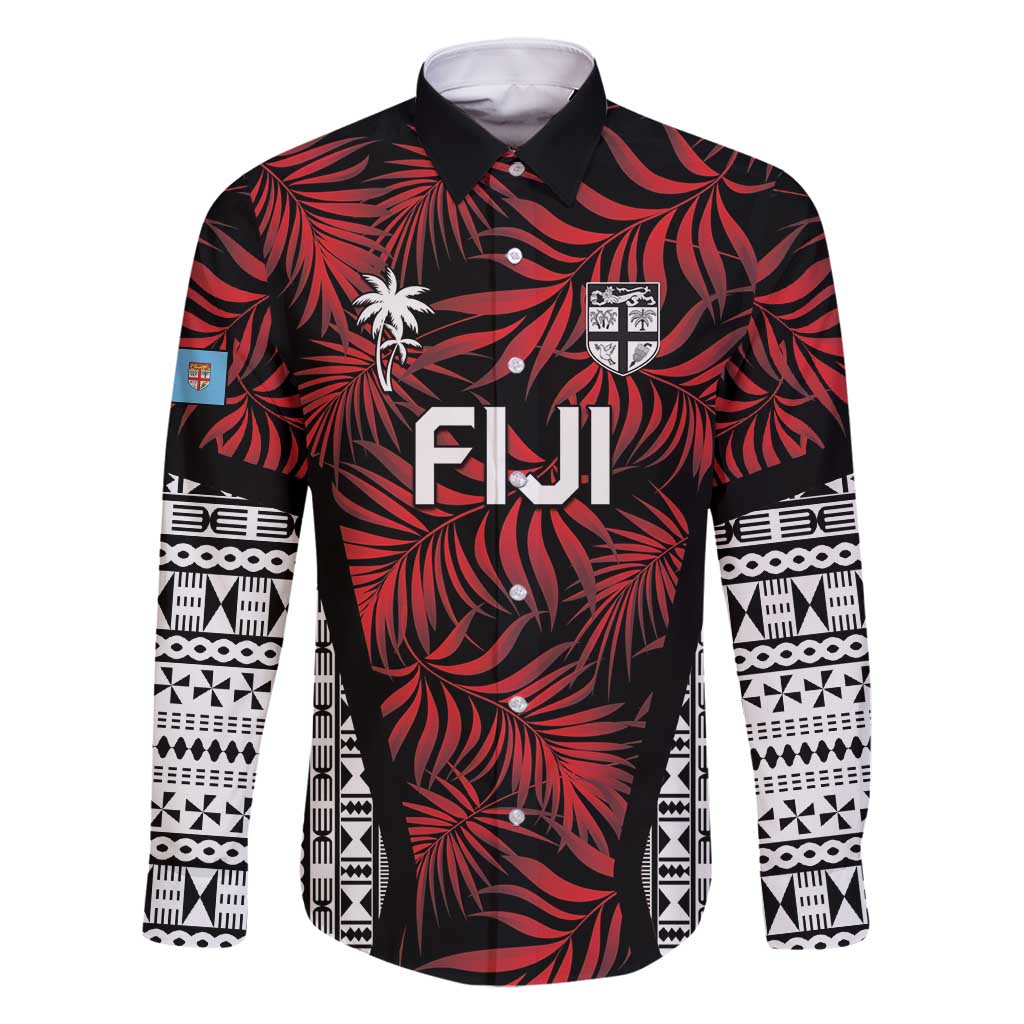 Custom Flying Fijians Rugby 2024 Pacific Family Matching Tank Maxi Dress and Hawaiian Shirt Go Fiji LT05 Dad's Shirt - Long Sleeve Black - Polynesian Pride