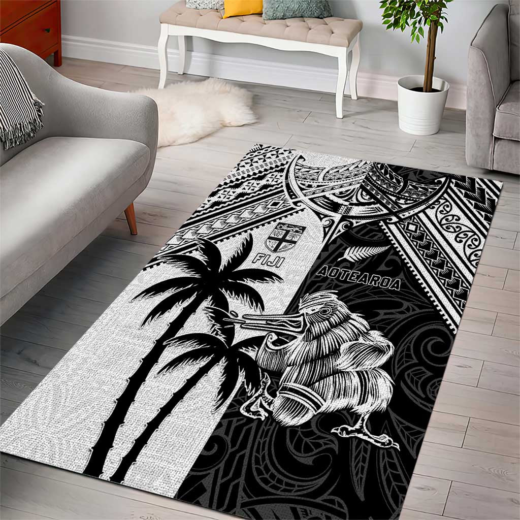 New Zealand And Fiji Rugby 2024 Area Rug Maori Kiwi With Fijian Palm Tree LT05 - Polynesian Pride