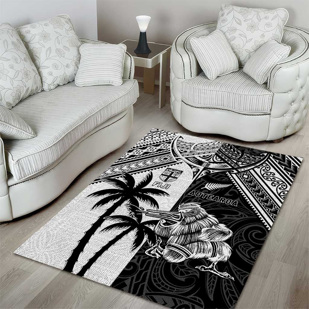 New Zealand And Fiji Rugby 2024 Area Rug Maori Kiwi With Fijian Palm Tree LT05 - Polynesian Pride