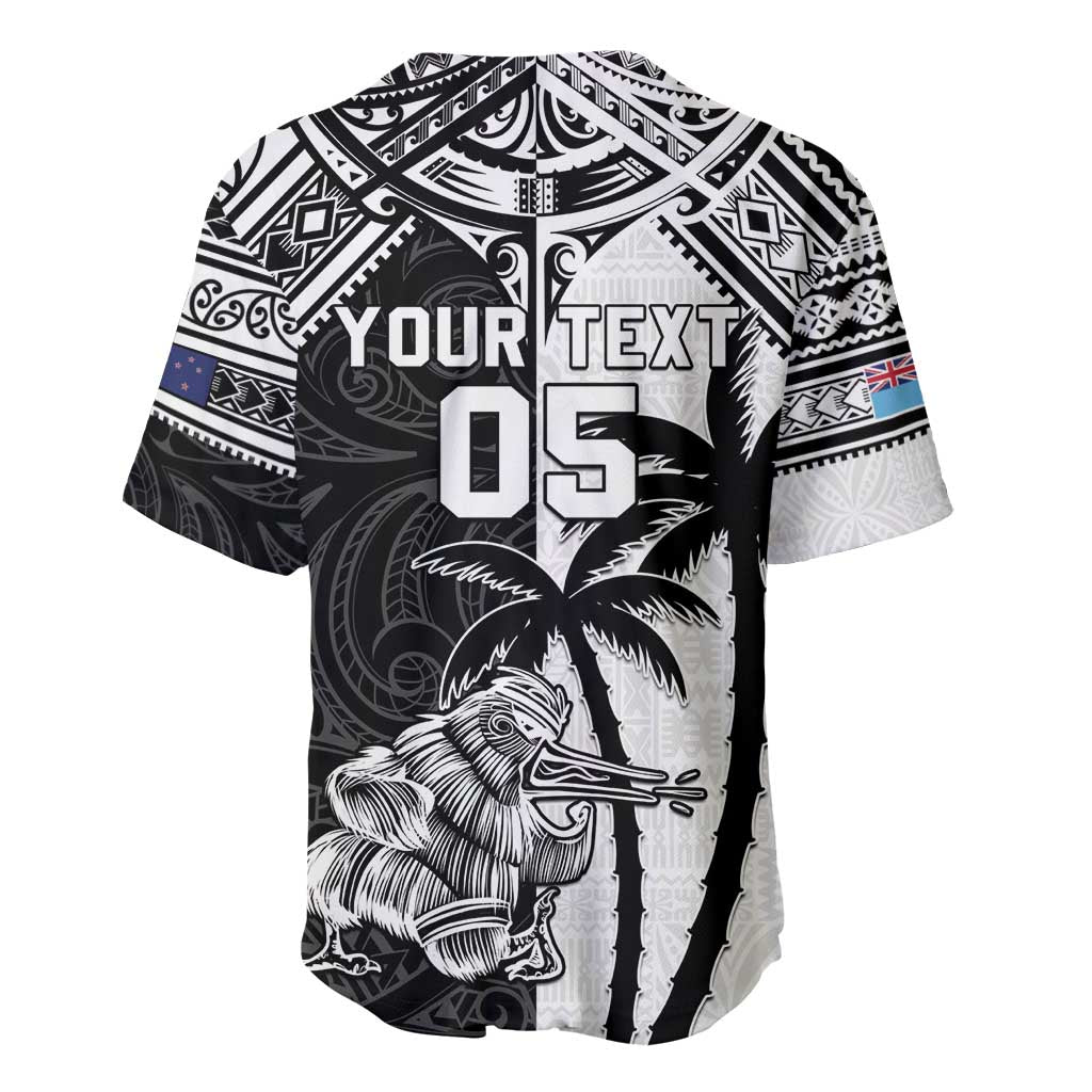 Custom New Zealand And Fiji Rugby 2024 Baseball Jersey Maori Kiwi With Fijian Palm Tree LT05 - Polynesian Pride