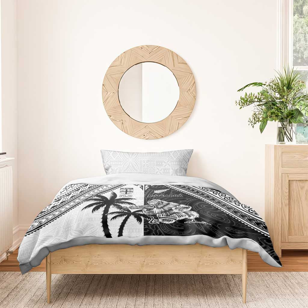 New Zealand And Fiji Rugby 2024 Bedding Set Maori Kiwi With Fijian Palm Tree LT05 - Polynesian Pride