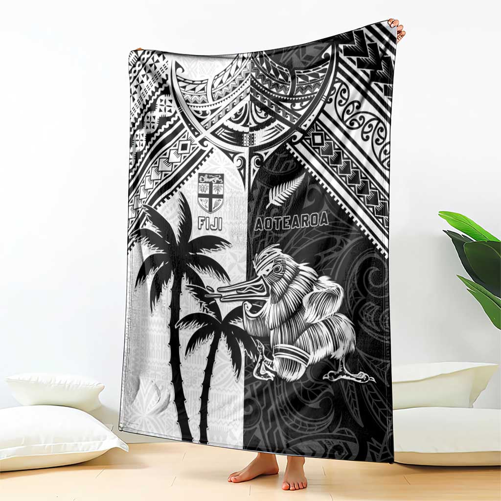 New Zealand And Fiji Rugby 2024 Blanket Maori Kiwi With Fijian Palm Tree