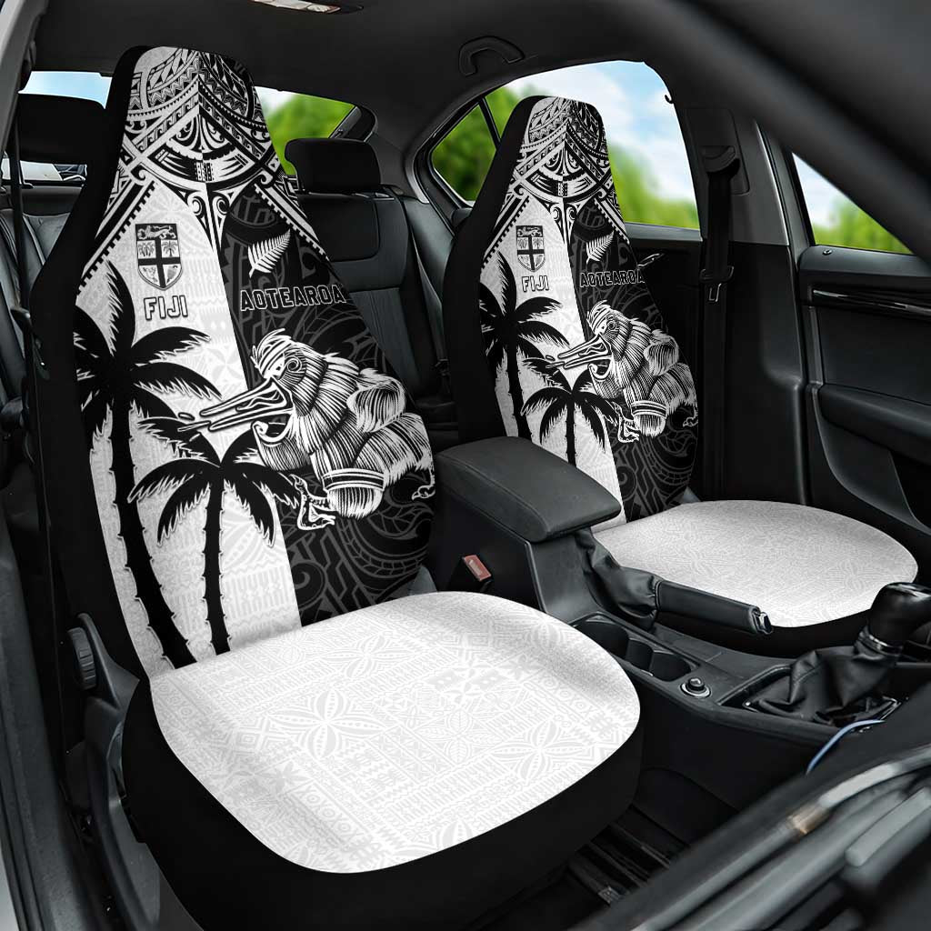 New Zealand And Fiji Rugby 2024 Car Seat Cover Maori Kiwi With Fijian Palm Tree LT05 One Size Black - Polynesian Pride