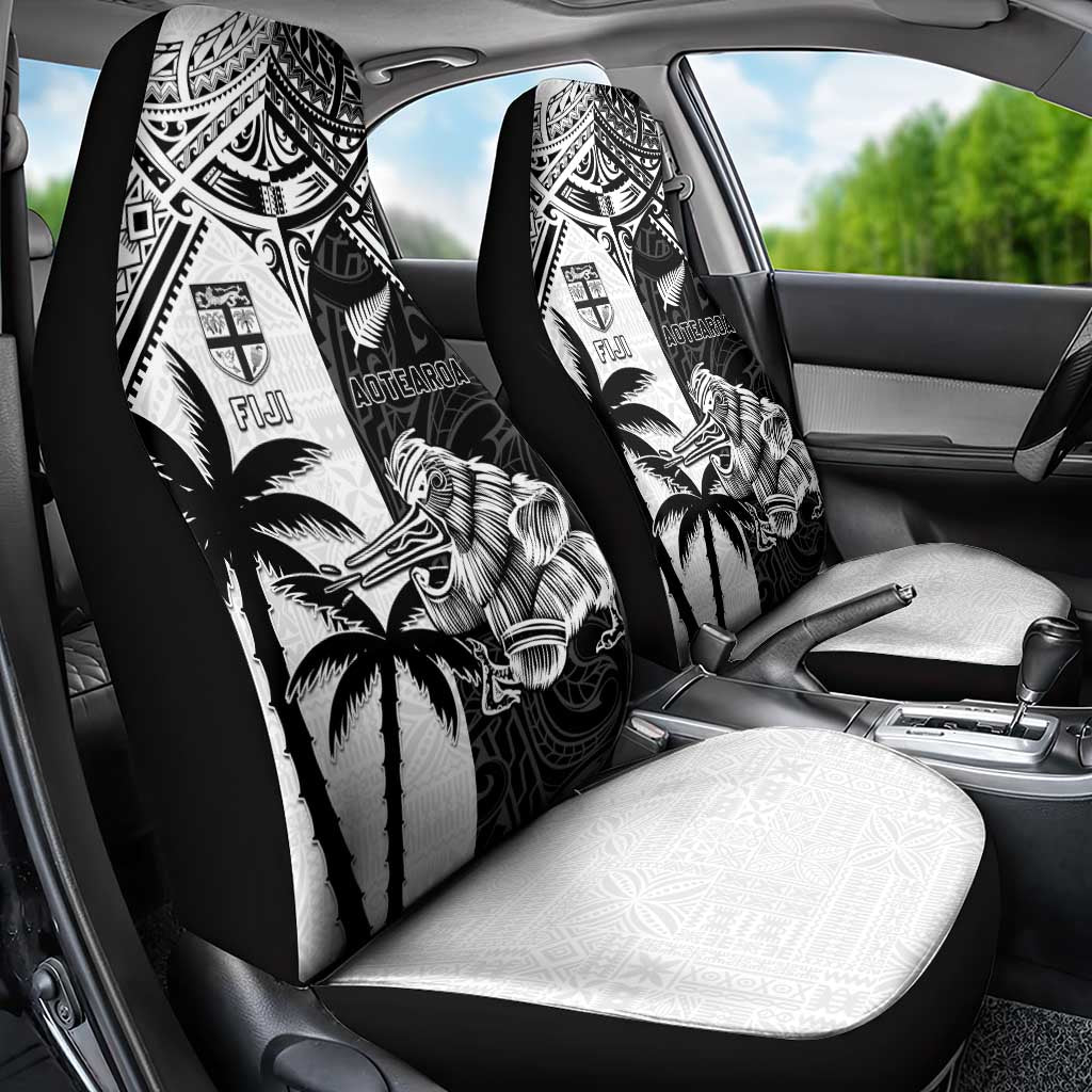 New Zealand And Fiji Rugby 2024 Car Seat Cover Maori Kiwi With Fijian Palm Tree LT05 - Polynesian Pride