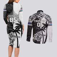 Custom New Zealand And Fiji Rugby 2024 Couples Matching Long Sleeve Bodycon Dress and Long Sleeve Button Shirt Maori Kiwi With Fijian Palm Tree LT05 - Polynesian Pride
