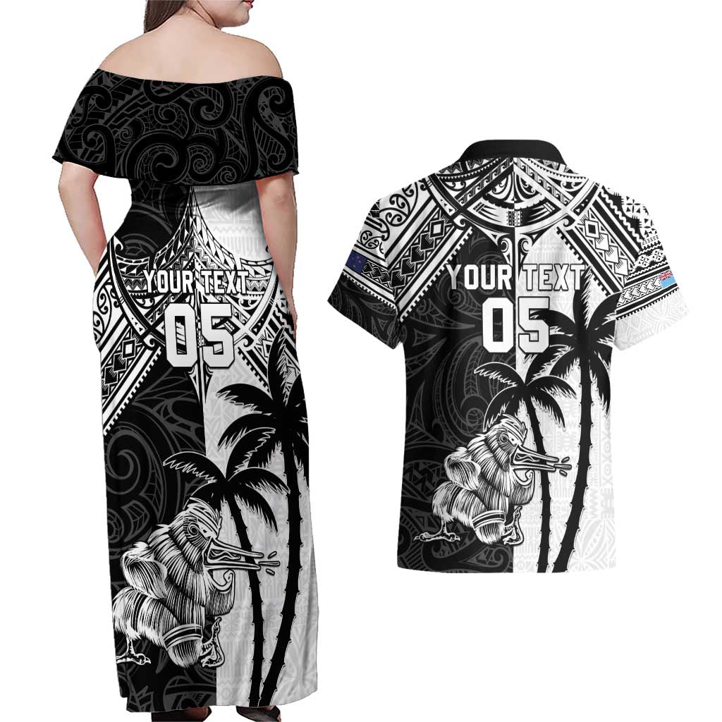 Custom New Zealand And Fiji Rugby 2024 Couples Matching Off Shoulder Maxi Dress and Hawaiian Shirt Maori Kiwi With Fijian Palm Tree LT05 - Polynesian Pride