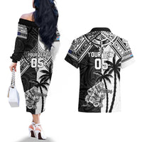 Custom New Zealand And Fiji Rugby 2024 Couples Matching Off The Shoulder Long Sleeve Dress and Hawaiian Shirt Maori Kiwi With Fijian Palm Tree LT05 - Polynesian Pride