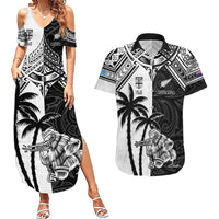 Custom New Zealand And Fiji Rugby 2024 Couples Matching Summer Maxi Dress and Hawaiian Shirt Maori Kiwi With Fijian Palm Tree LT05 Black - Polynesian Pride