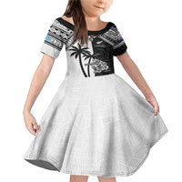 Custom New Zealand And Fiji Rugby 2024 Family Matching Mermaid Dress and Hawaiian Shirt Maori Kiwi With Fijian Palm Tree LT05 Daughter's Dress Black - Polynesian Pride