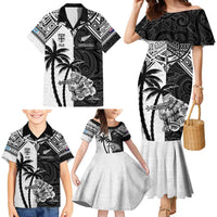 Custom New Zealand And Fiji Rugby 2024 Family Matching Mermaid Dress and Hawaiian Shirt Maori Kiwi With Fijian Palm Tree LT05 - Polynesian Pride