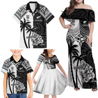 Custom New Zealand And Fiji Rugby 2024 Family Matching Off Shoulder Maxi Dress and Hawaiian Shirt Maori Kiwi With Fijian Palm Tree LT05 - Polynesian Pride