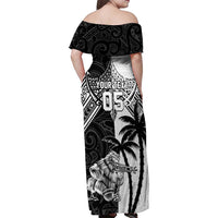 Custom New Zealand And Fiji Rugby 2024 Family Matching Off Shoulder Maxi Dress and Hawaiian Shirt Maori Kiwi With Fijian Palm Tree LT05 - Polynesian Pride