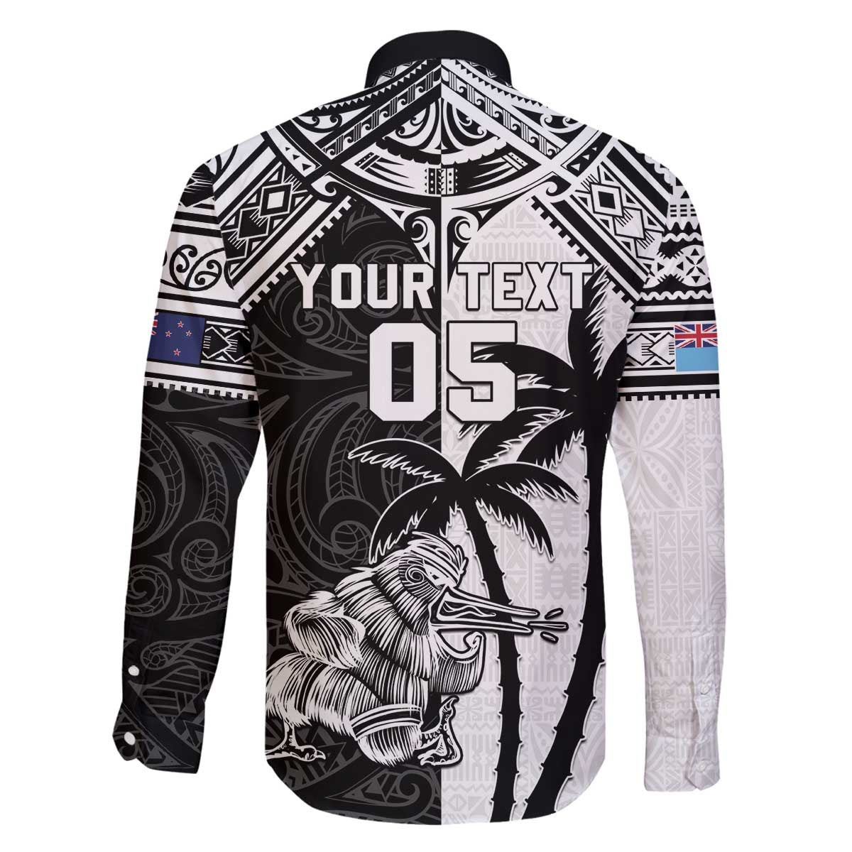 Custom New Zealand And Fiji Rugby 2024 Family Matching Off Shoulder Short Dress and Hawaiian Shirt Maori Kiwi With Fijian Palm Tree LT05 - Polynesian Pride