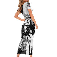Custom New Zealand And Fiji Rugby 2024 Family Matching Short Sleeve Bodycon Dress and Hawaiian Shirt Maori Kiwi With Fijian Palm Tree LT05 - Polynesian Pride