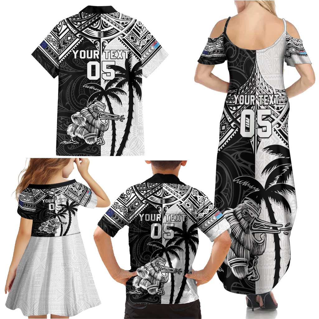 Custom New Zealand And Fiji Rugby 2024 Family Matching Summer Maxi Dress and Hawaiian Shirt Maori Kiwi With Fijian Palm Tree LT05 - Polynesian Pride