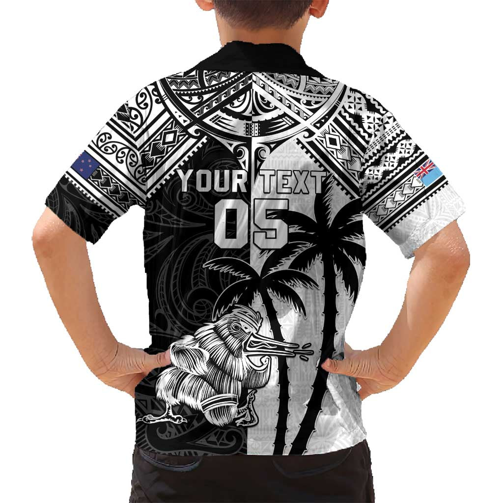 Custom New Zealand And Fiji Rugby 2024 Family Matching Tank Maxi Dress and Hawaiian Shirt Maori Kiwi With Fijian Palm Tree LT05 - Polynesian Pride