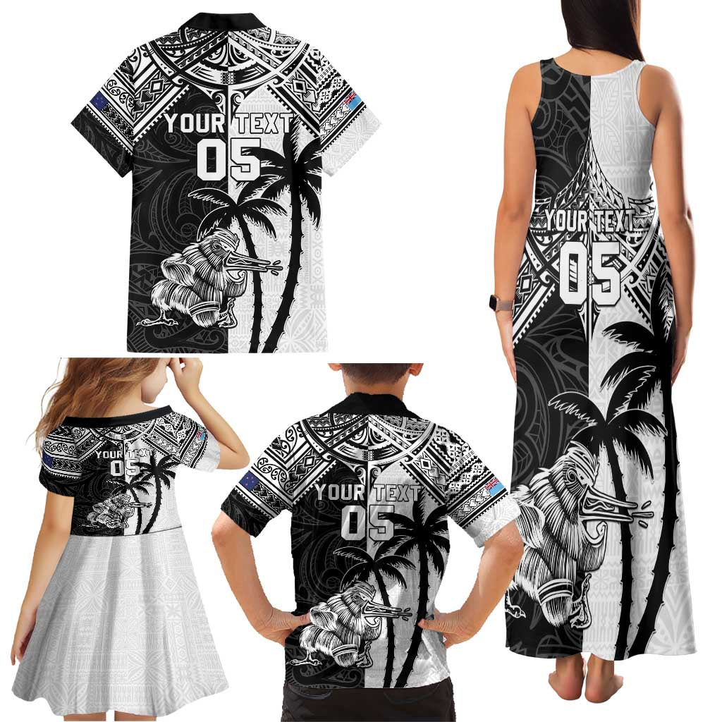Custom New Zealand And Fiji Rugby 2024 Family Matching Tank Maxi Dress and Hawaiian Shirt Maori Kiwi With Fijian Palm Tree LT05 - Polynesian Pride