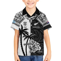 Custom New Zealand And Fiji Rugby 2024 Family Matching Tank Maxi Dress and Hawaiian Shirt Maori Kiwi With Fijian Palm Tree LT05 Son's Shirt Black - Polynesian Pride