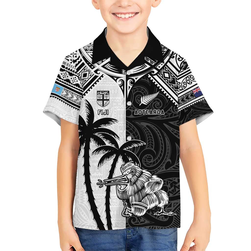 Custom New Zealand And Fiji Rugby 2024 Hawaiian Shirt Maori Kiwi With Fijian Palm Tree LT05 - Polynesian Pride