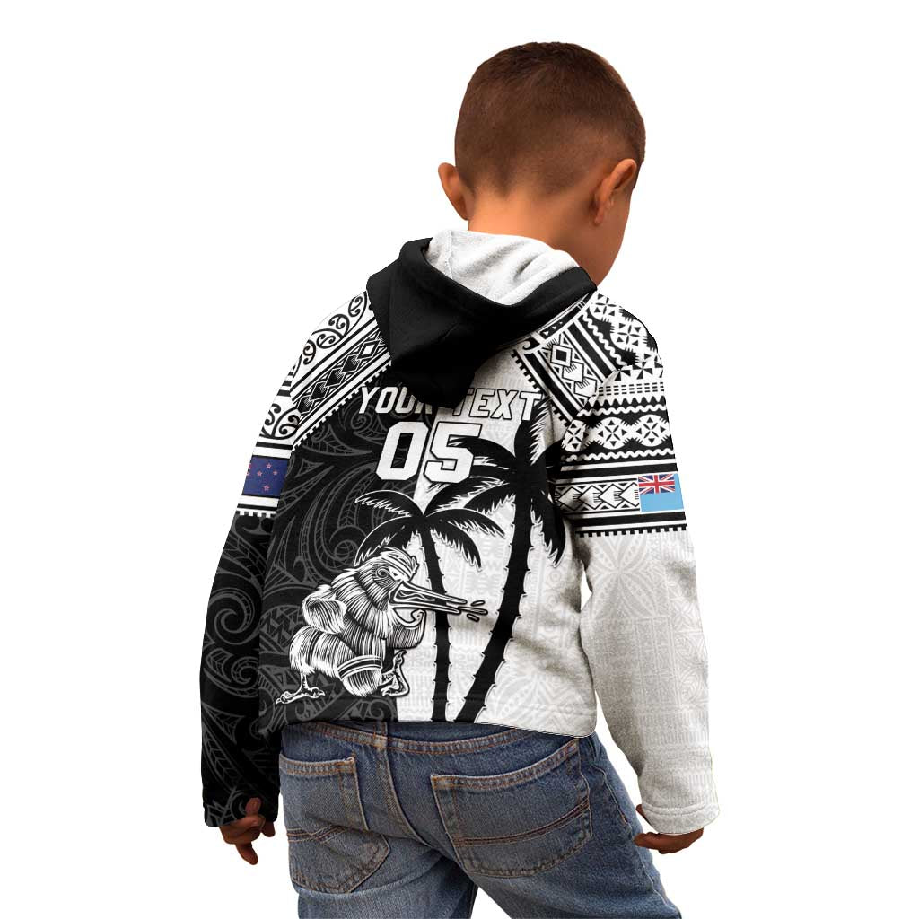 Custom New Zealand And Fiji Rugby 2024 Kid Hoodie Maori Kiwi With Fijian Palm Tree LT05 - Polynesian Pride