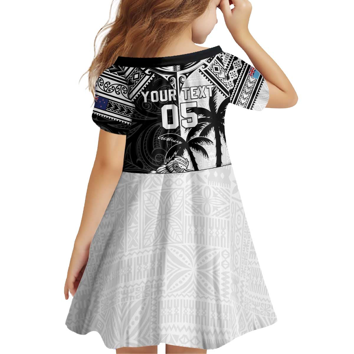 Custom New Zealand And Fiji Rugby 2024 Kid Short Sleeve Dress Maori Kiwi With Fijian Palm Tree LT05 - Polynesian Pride