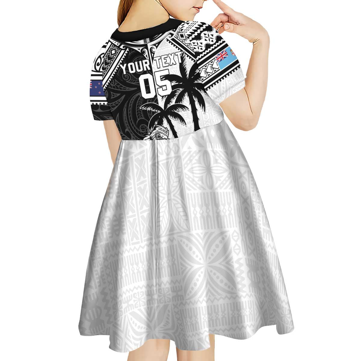 Custom New Zealand And Fiji Rugby 2024 Kid Short Sleeve Dress Maori Kiwi With Fijian Palm Tree LT05 - Polynesian Pride