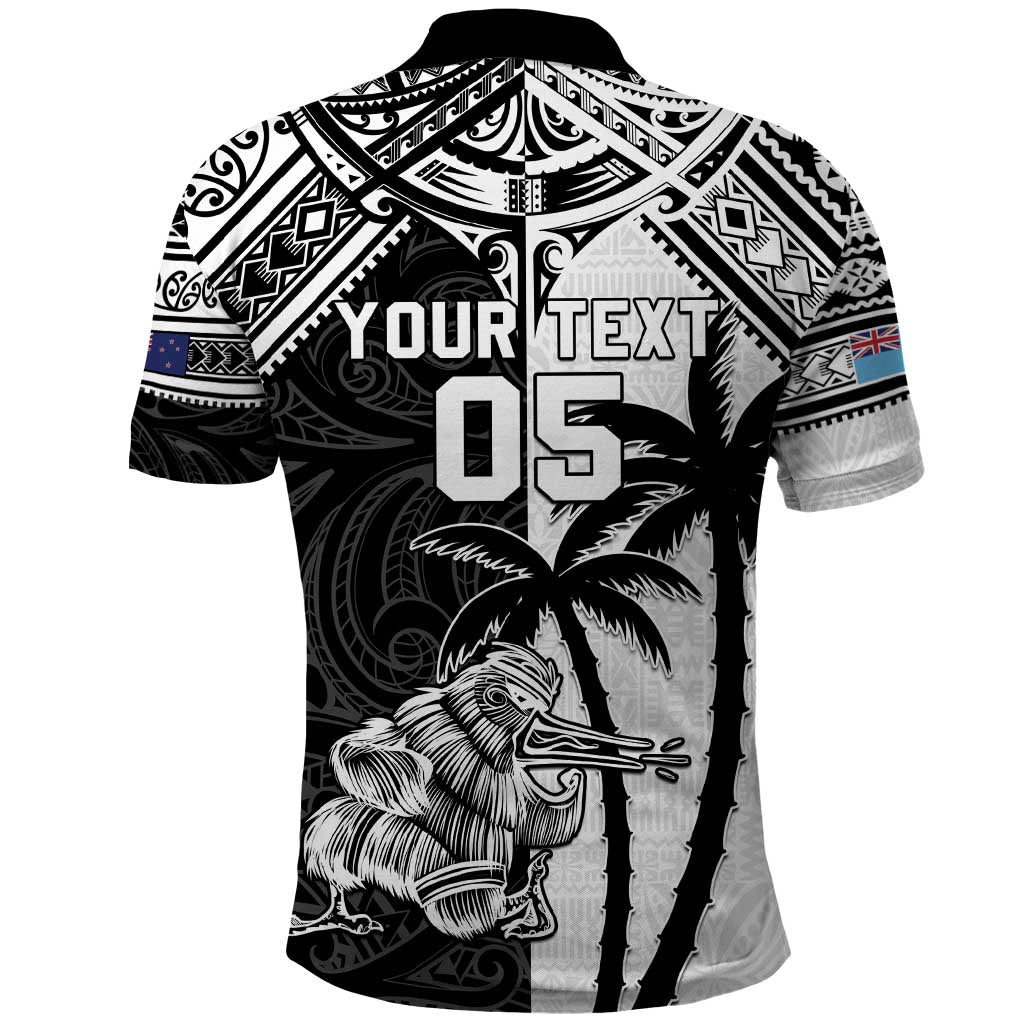 Custom New Zealand And Fiji Rugby 2024 Polo Shirt Maori Kiwi With Fijian Palm Tree LT05 - Polynesian Pride