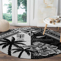 New Zealand And Fiji Rugby 2024 Round Carpet Maori Kiwi With Fijian Palm Tree LT05 - Polynesian Pride