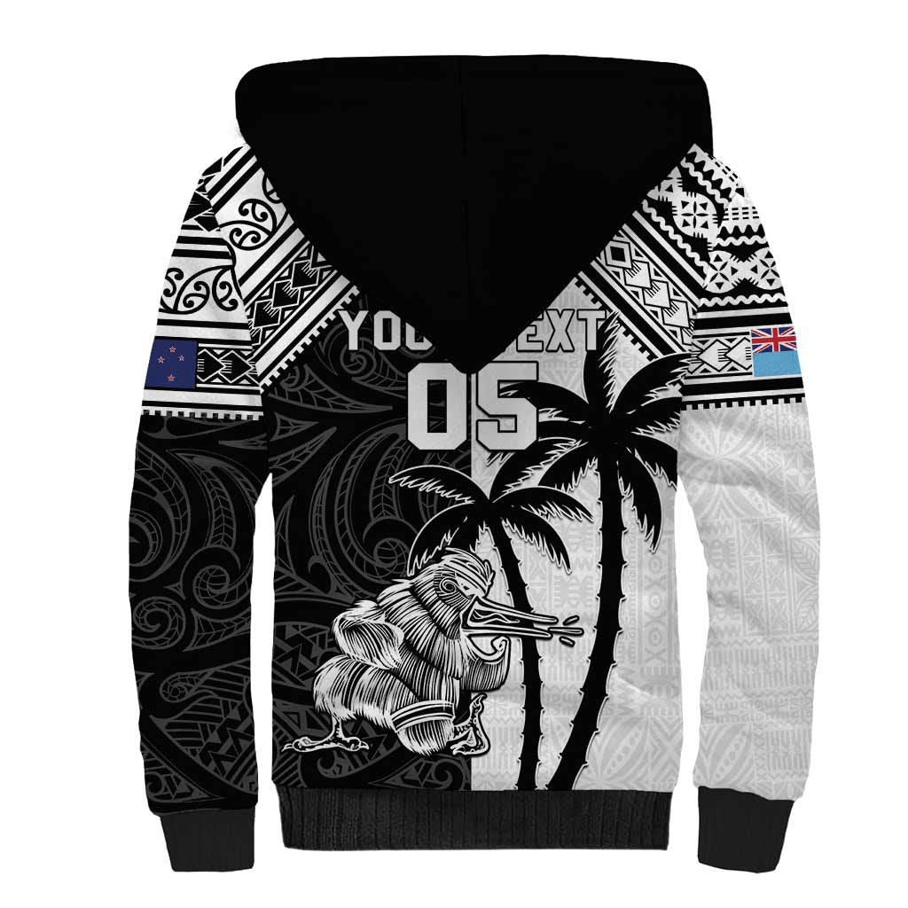 Custom New Zealand And Fiji Rugby 2024 Sherpa Hoodie Maori Kiwi With Fijian Palm Tree LT05 - Polynesian Pride