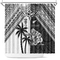New Zealand And Fiji Rugby 2024 Shower Curtain Maori Kiwi With Fijian Palm Tree LT05 Black - Polynesian Pride
