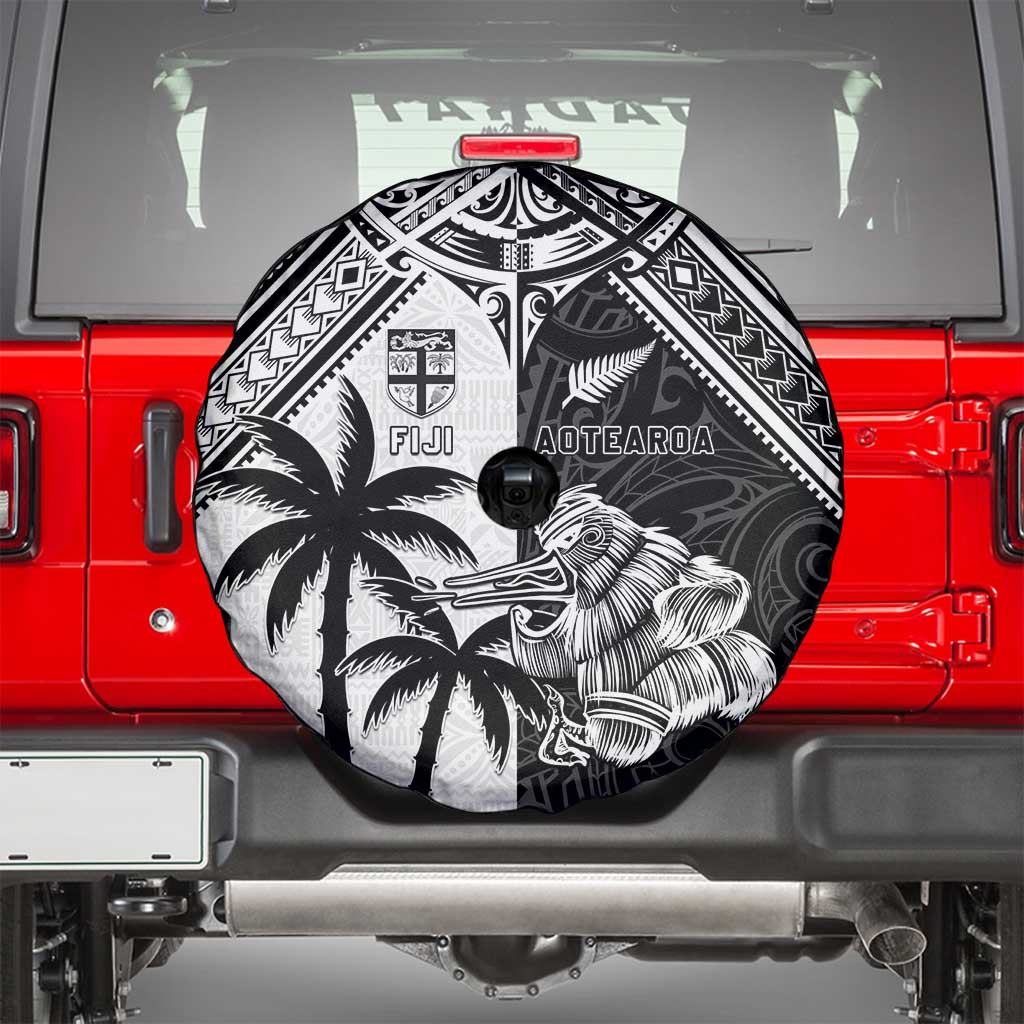 New Zealand And Fiji Rugby 2024 Spare Tire Cover Maori Kiwi With Fijian Palm Tree LT05 - Polynesian Pride